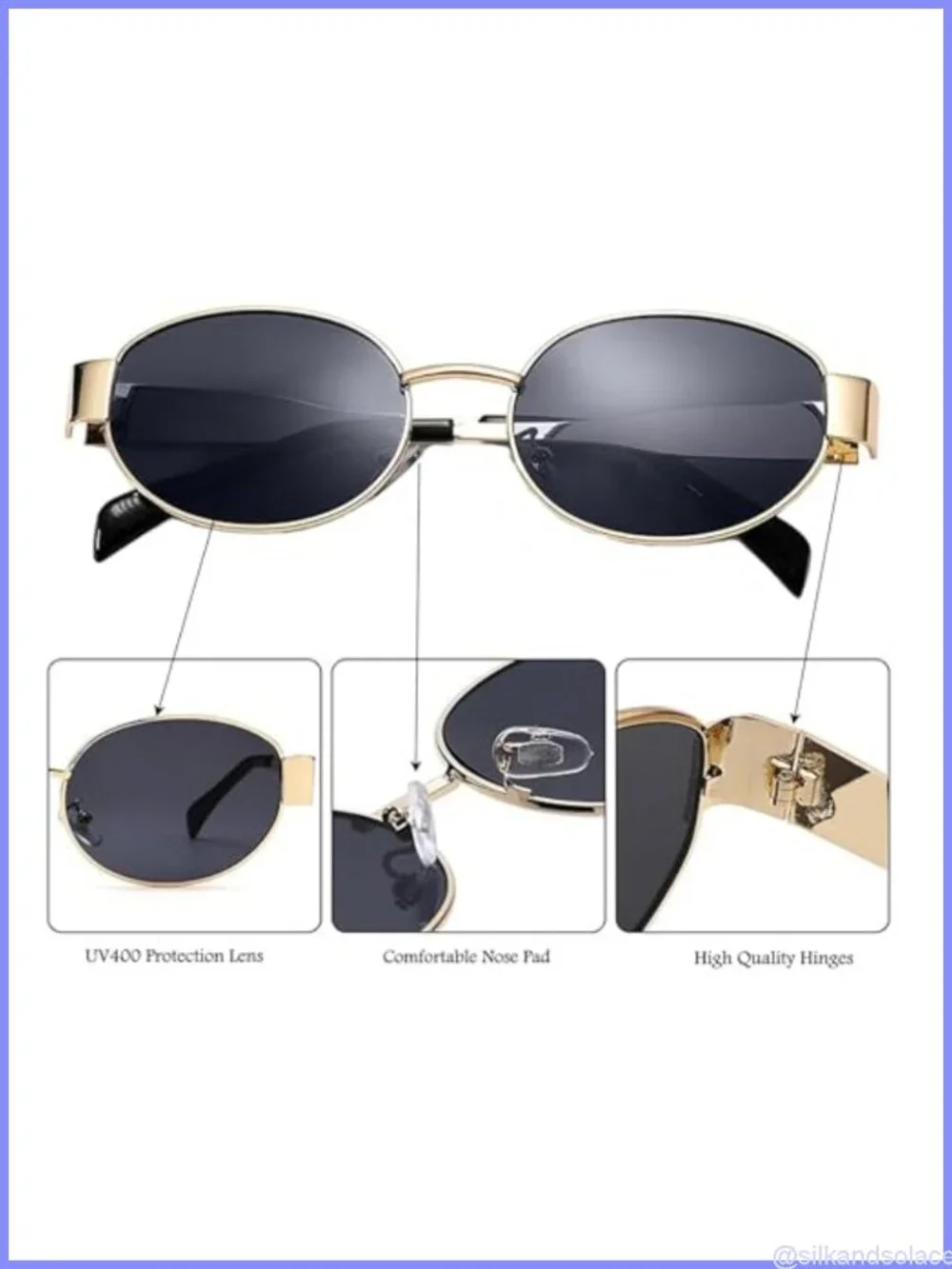Retro Oval Sunglasses for Women Men Trendy Designer Metal Frame 90s